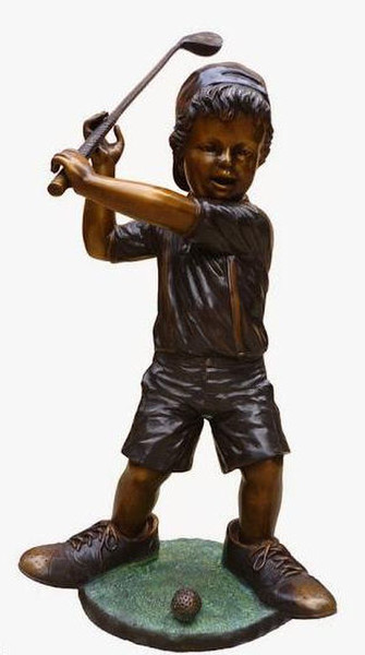 Golfing Boy in Dads Shoes Bronze Sculpture Father Son Golf Decor